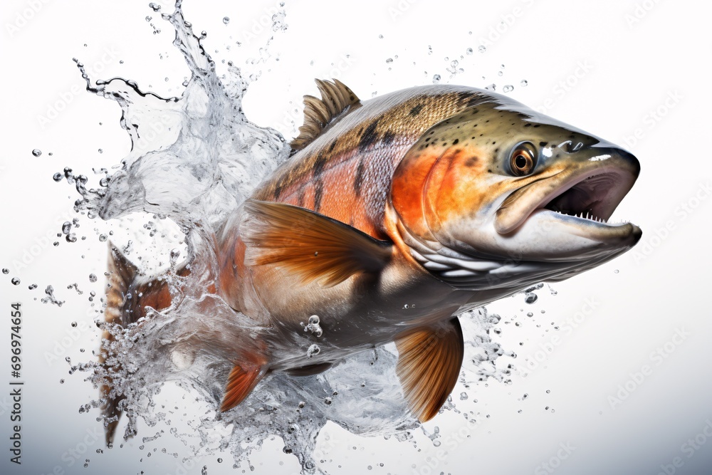Solitary Atlantic Salmon Leaping Stance Isolated. Solitary Atlantic Salmon Leaping Stance Isolated.