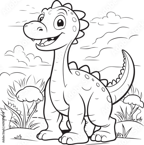 dinosaur coloring page outline illustration 
hand drawn outline illustration of cute dinosuar 