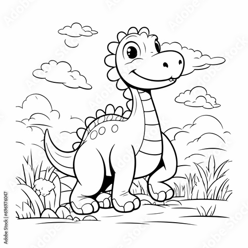 dinosaur coloring page outline illustration  hand drawn outline illustration of cute dinosuar  © Umar