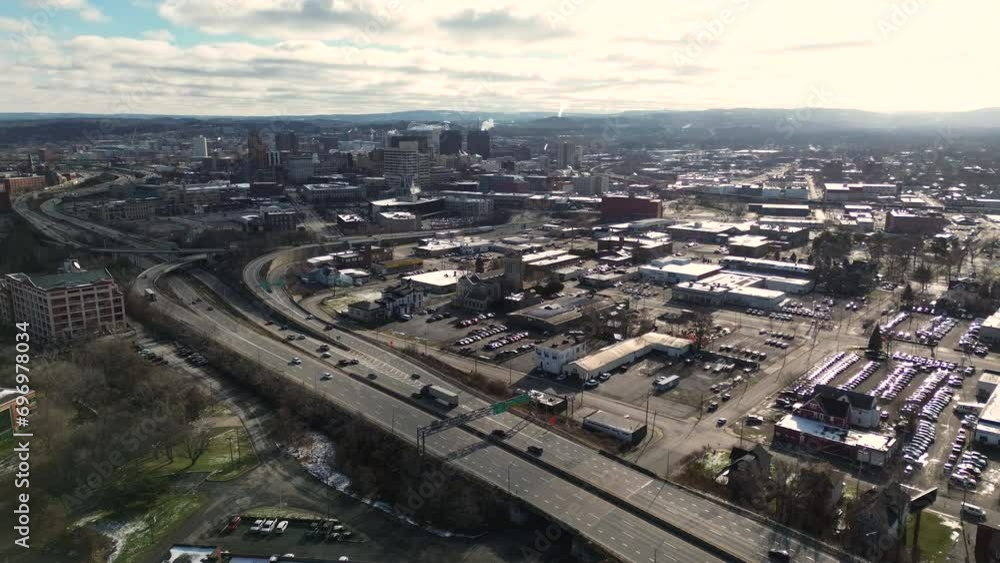 Aerial view of Syracuse New York - December in a beautiful american working class town Aerial view of Syracuse New York - December in a beautiful american working class town