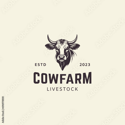 Cow Farm  Symbol Illustration,Livestock vintage logo with cow