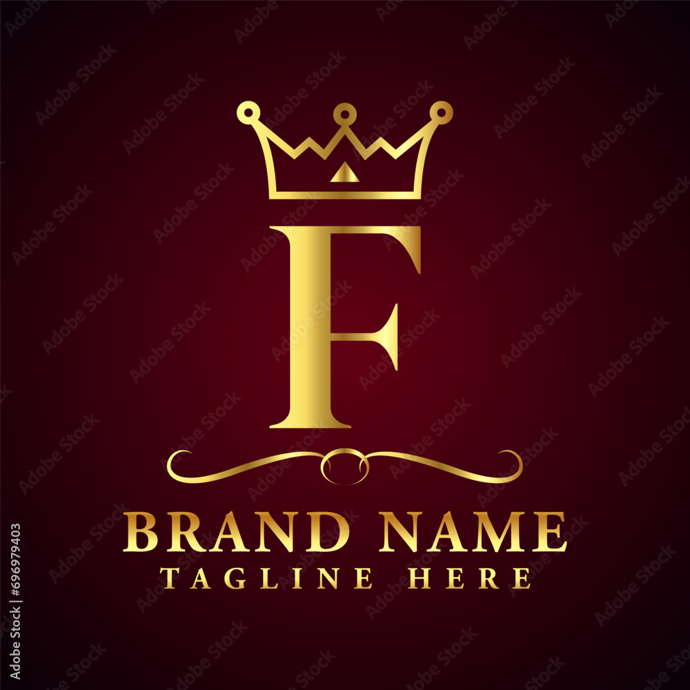 Royal Letter F Luxury Crown Logo Design Vector Illustration. Stock ...