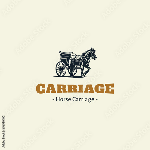 horse-drawn carriage logo icon vector,luxury logo with a classic look with a horse carriage icon 