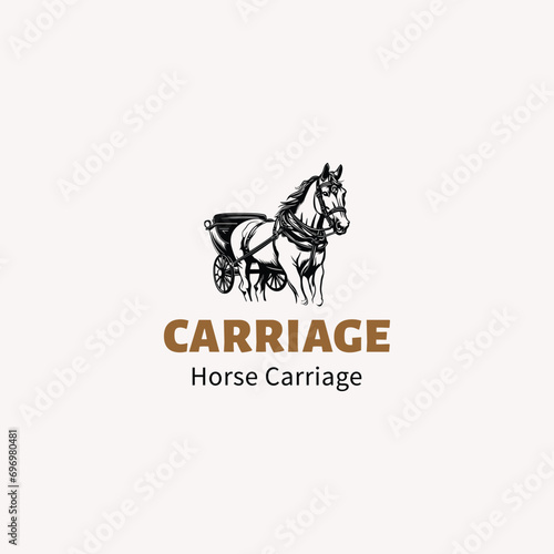 horse-drawn carriage logo icon vector,luxury logo with a classic look with a horse carriage icon 