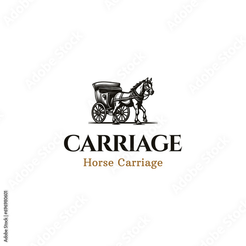 horse-drawn carriage logo icon vector,luxury logo with a classic look with a horse carriage icon 