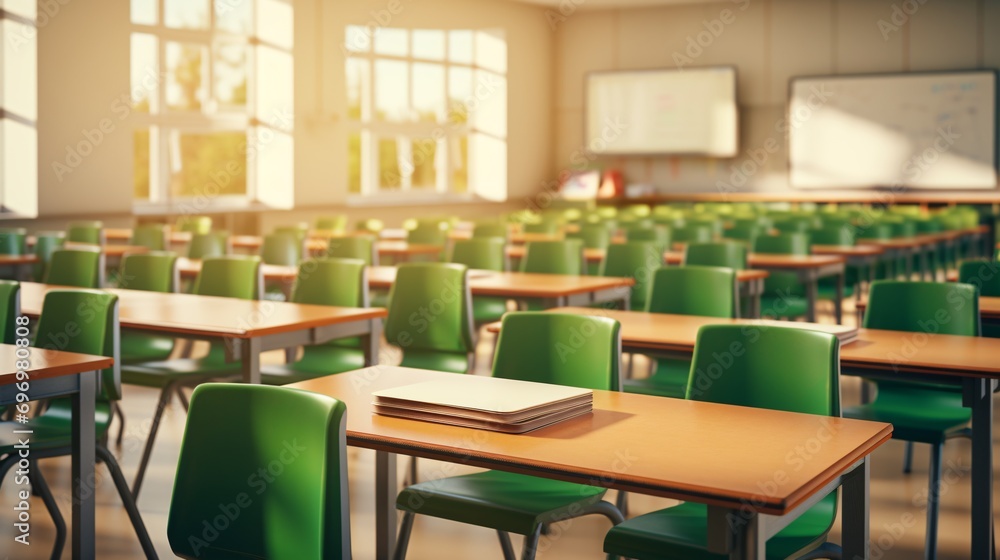 Unoccupied blurred college lecture hall with vacant seats and desks. Corporate meeting space. Unoccupied blurred college lecture hall with vacant seats and desks. Corporate meeting space.
