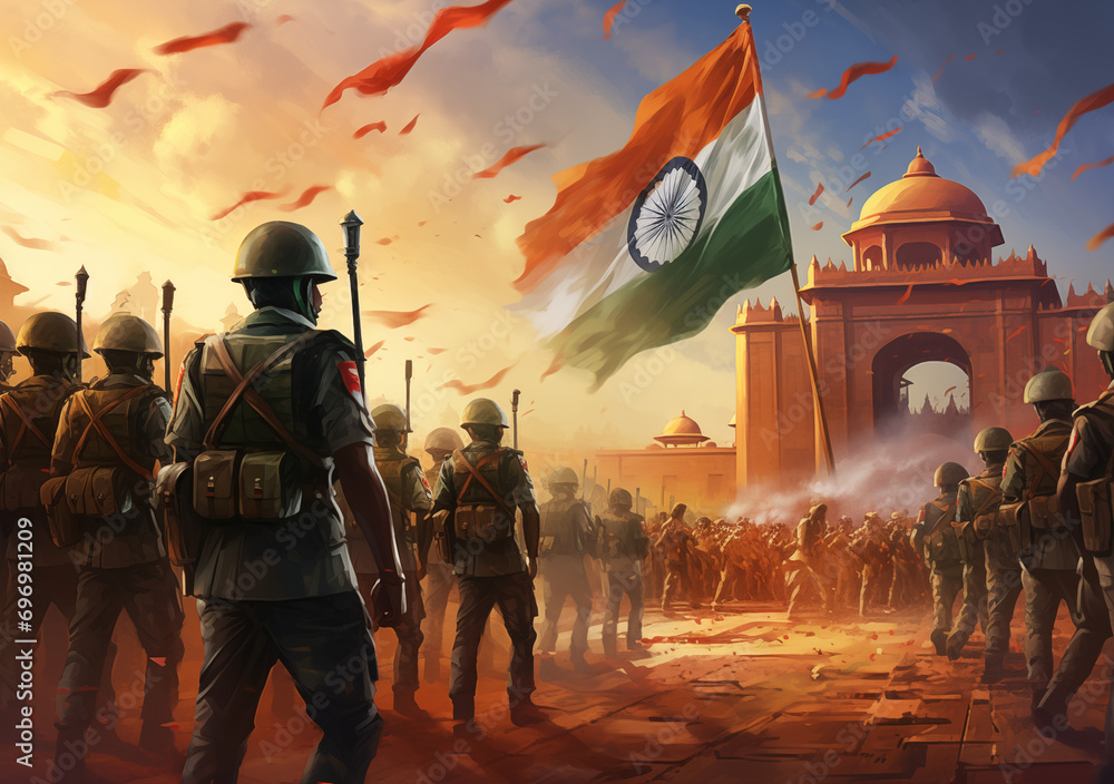 India Soldier's background with Army Indian soldiers celebrating Republic Day - obrazy, fototapety, plakaty 