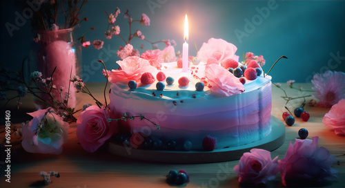 Whimsical Birthday Radiance: Light Pink & Azure Photorealistic Celebration