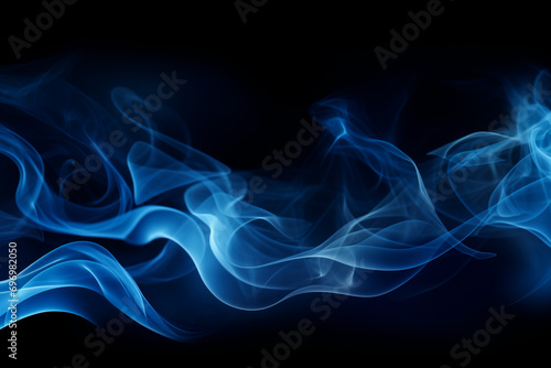 abstract blue smoke flowing side, isolated on black background