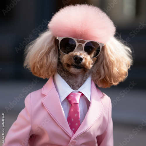 Cool looking dog wearing funky fashion dress , stylish animal posing as supermodel © Natalia Klenova