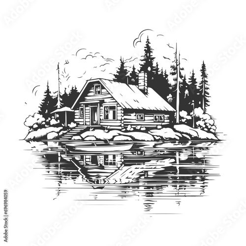 Cabin Illustration Clip Art Design Shape. Cottage Silhouette Icon Vector.