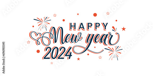 Happy New Year 2024 vector design. Holiday greeting  premium card design template with white background.