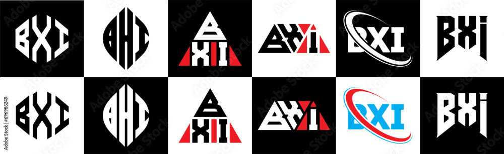 BXI letter logo design in six style. BXI polygon, circle, triangle, hexagon, flat and simple style with black and white color variation letter logo set in one artboard. BXI minimalist and classic logo BXI letter logo design in six style. BXI polygon, circle, triangle, hexagon, flat and simple style with black and white color variation letter logo set in one artboard. BXI minimalist and classic logo