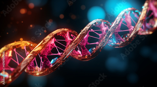 Precious metal human DNA strand, scientific masterpiece over glowing background