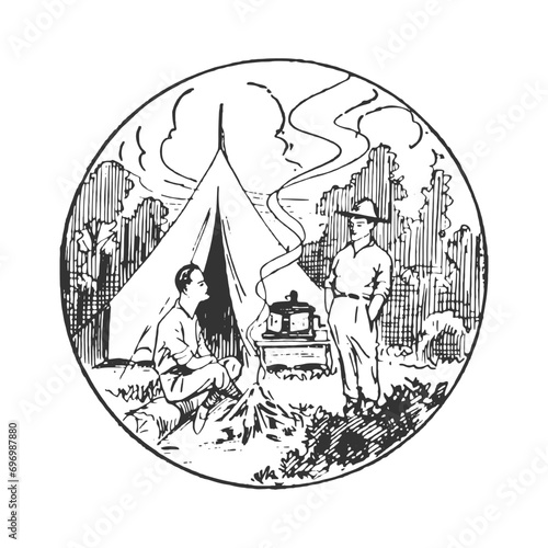 Campers Illustration Clip Art Design Shape. Camping Silhouette Icon Vector.