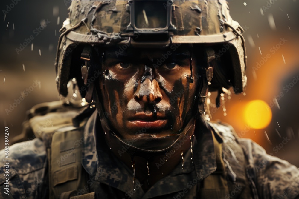 Portrait of a Modern Soldier during the military operation Portrait of a Modern Soldier during the military operation