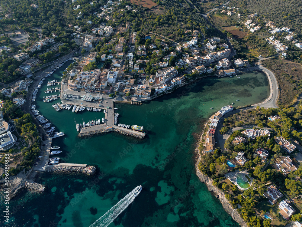 Aerial view of Porto Petro, Majorca, Balearic Islands, Mediterranean Sea