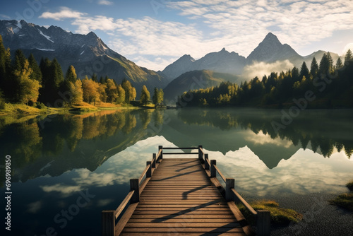 emerald green lake surrounded by mountains photo