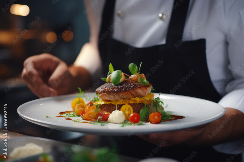 Chef's Finishing Touches for Restaurant Service