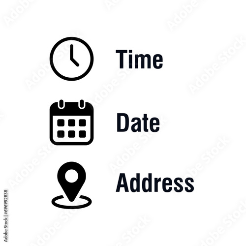 Time, date, and address icon vector. Event elements sign symbol