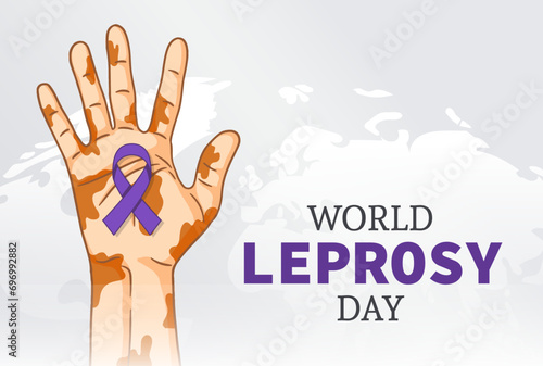 World Leprosy Day Vector Illustration. Healthcare leprosy hand with purple ribbon. Awareness concept design photo