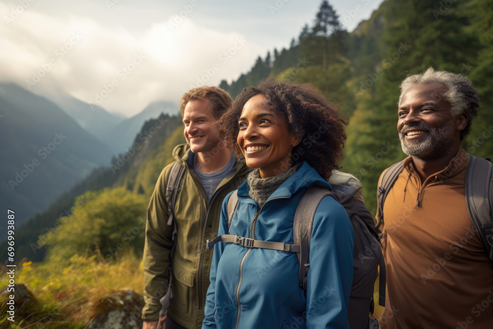 Interracial European Friends Enjoying Nature's Trail Interracial European Friends Enjoying Nature's Trail