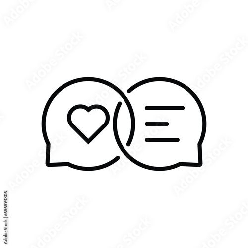 black thin line bubble with hearts like sexting. simple trend modern graphic chatroom logotype design element isolated on white background. concept of social media conversation badge for online dating