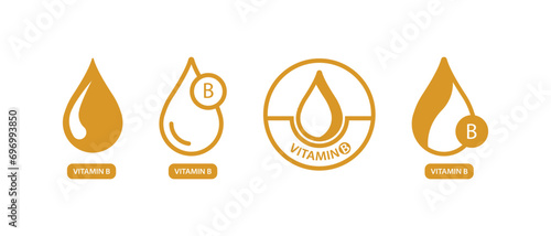 vitamin b logo, drop, supplement, icon set vector illustration
