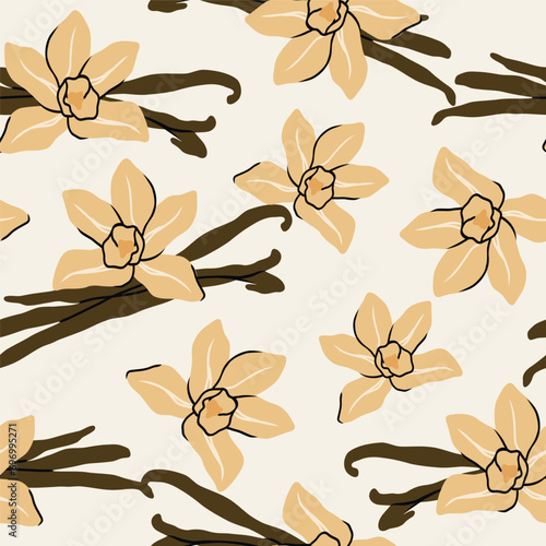 Flat vector vanilla flower seamless pattern