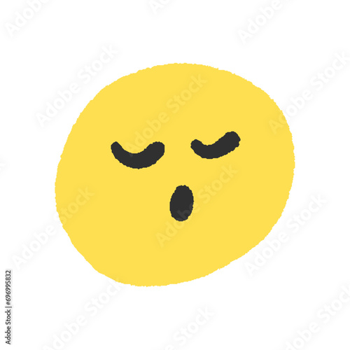 目を閉じて眠っている絵文字 - 黄色い手書きのシンプルでかわいい顔のデザイン素材
