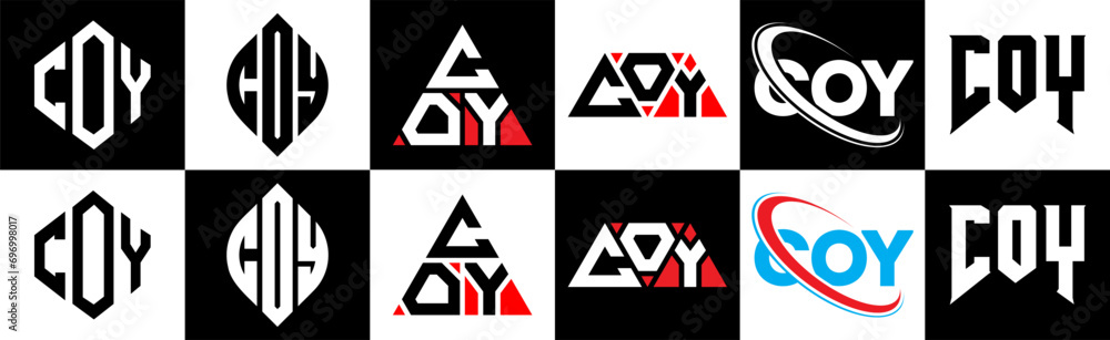 COY letter logo design in six style. COY polygon, circle, triangle, hexagon, flat and simple style with black and white color variation letter logo set in one artboard. COY minimalist and classic logo COY letter logo design in six style. COY polygon, circle, triangle, hexagon, flat and simple style with black and white color variation letter logo set in one artboard. COY minimalist and classic logo