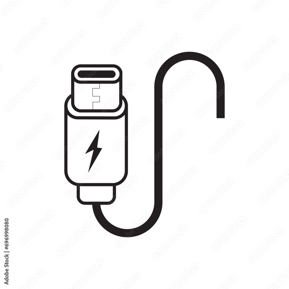 USB Charger Cable Mobile Phone and SmartphonePlug outline USB cable icon vector sign, technology, connect device sign, electronic portable symbol USB Charger Cable Mobile Phone and SmartphonePlug outline USB cable icon vector sign, technology, connect device sign, electronic portable symbol