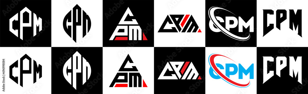 CPM letter logo design in six style. CPM polygon, circle, triangle, hexagon, flat and simple style with black and white color variation letter logo set in one artboard. CPM minimalist and classic logo CPM letter logo design in six style. CPM polygon, circle, triangle, hexagon, flat and simple style with black and white color variation letter logo set in one artboard. CPM minimalist and classic logo