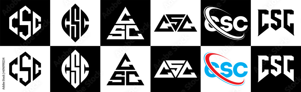 CSC letter logo design in six style. CSC polygon, circle, triangle ...