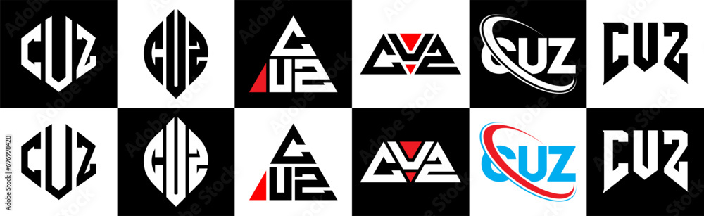 CUZ letter logo design in six style. CUZ polygon, circle, triangle, hexagon, flat and simple style with black and white color variation letter logo set in one artboard. CUZ minimalist and classic logo CUZ letter logo design in six style. CUZ polygon, circle, triangle, hexagon, flat and simple style with black and white color variation letter logo set in one artboard. CUZ minimalist and classic logo