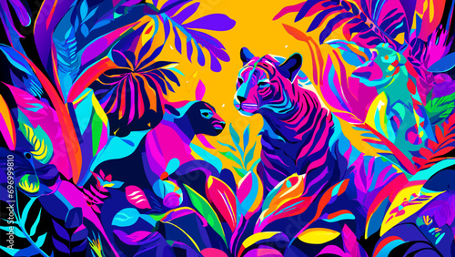 Patterns with vibrant neon animals. vektor icon illustation photo
