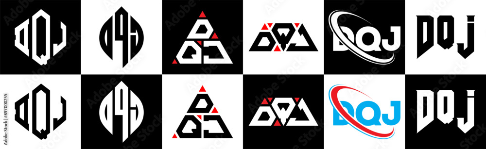 DQJ letter logo design in six style. DQJ polygon, circle, triangle, hexagon, flat and simple style with black and white color variation letter logo set in one artboard. DQJ minimalist and classic logo DQJ letter logo design in six style. DQJ polygon, circle, triangle, hexagon, flat and simple style with black and white color variation letter logo set in one artboard. DQJ minimalist and classic logo