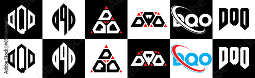 DQO letter logo design in six style. DQO polygon, circle, triangle, hexagon, flat and simple style with black and white color variation letter logo set in one artboard. DQO minimalist and classic logo photo