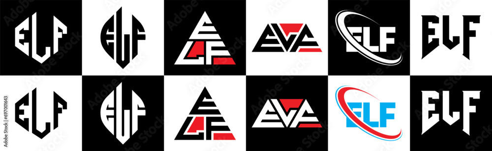ELF letter logo design in six style. ELF polygon, circle, triangle ...