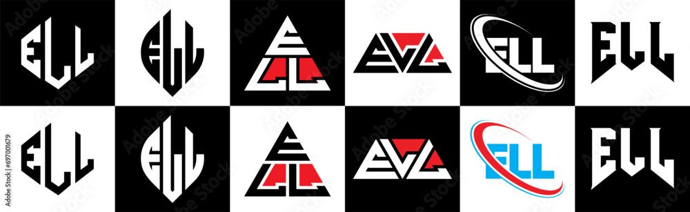 ELL letter logo design in six style. ELL polygon, circle, triangle, hexagon, flat and simple style with black and white color variation letter logo set in one artboard. ELL minimalist and classic logo ELL letter logo design in six style. ELL polygon, circle, triangle, hexagon, flat and simple style with black and white color variation letter logo set in one artboard. ELL minimalist and classic logo