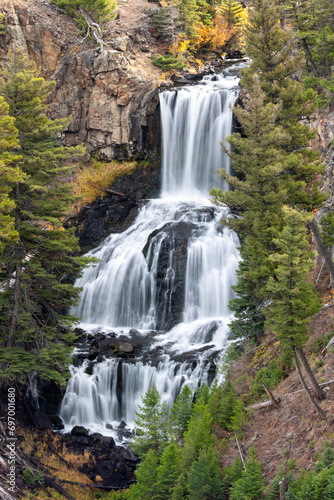 Autumn view of Undine Falls in Yellowstone National Park