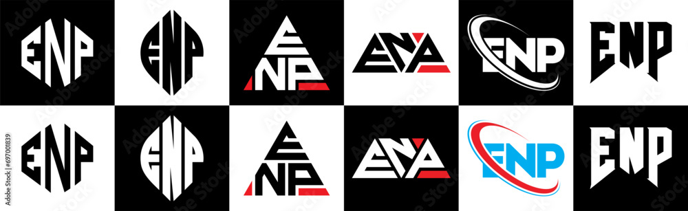 ENP letter logo design in six style. ENP polygon, circle, triangle, hexagon, flat and simple style with black and white color variation letter logo set in one artboard. ENP minimalist and classic logo ENP letter logo design in six style. ENP polygon, circle, triangle, hexagon, flat and simple style with black and white color variation letter logo set in one artboard. ENP minimalist and classic logo