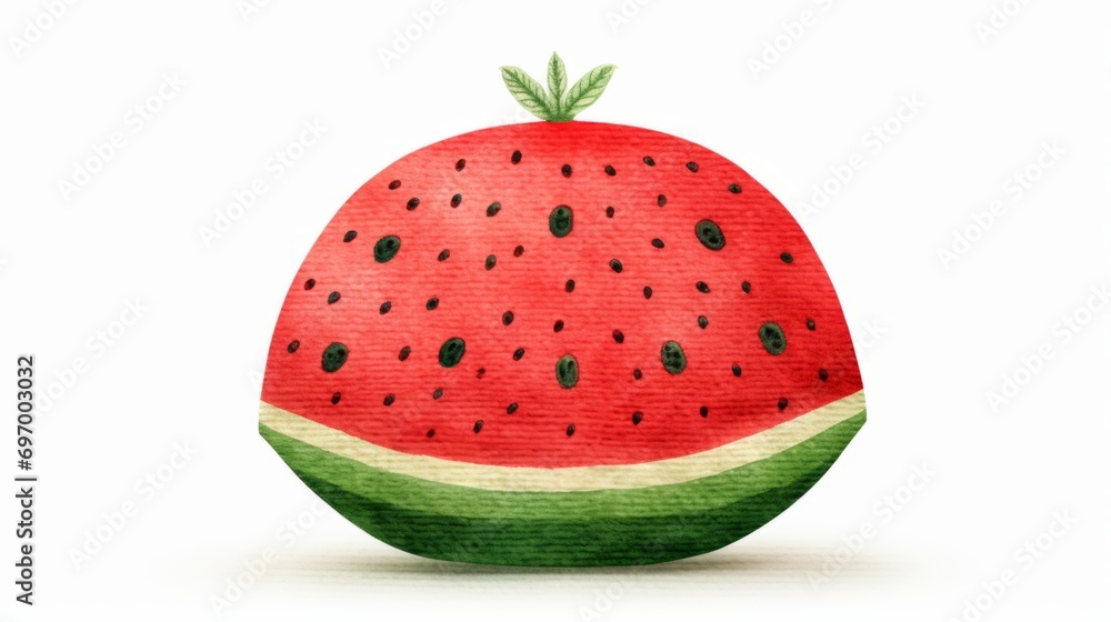 Cute watermelon. Happy Fruit on white background with a smile in children's illustration style Cute watermelon. Happy Fruit on white background with a smile in children's illustration style