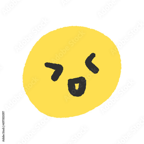 目を閉じで笑っている絵文字 - 黄色い手書きのシンプルでかわいい顔のデザイン素材
