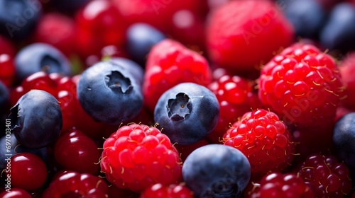 Vibrant Raspberries and Blueberries Close-Up