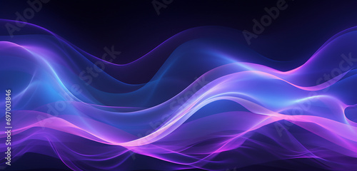 Mesmerizing abstract banner showcasing fluid blue & purple waves, electrified with retro glowing waves.