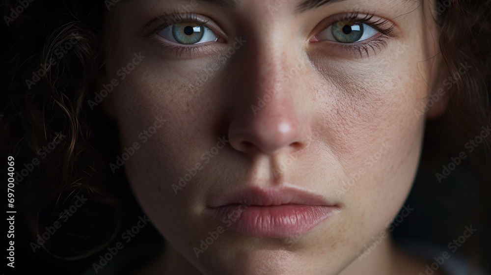 Fototapeta premium An Intimate Portrait of a Young Woman Capturing Her Natural Beauty and Depth