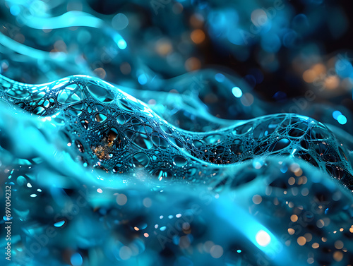 Futuristic blue-hued nanotech concept with glowing lattice-like structures, symbolizing biotechnology advances and singularity.