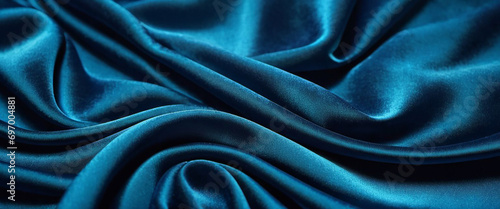 Fabric texture and background. Blue luxury fabric with curves.