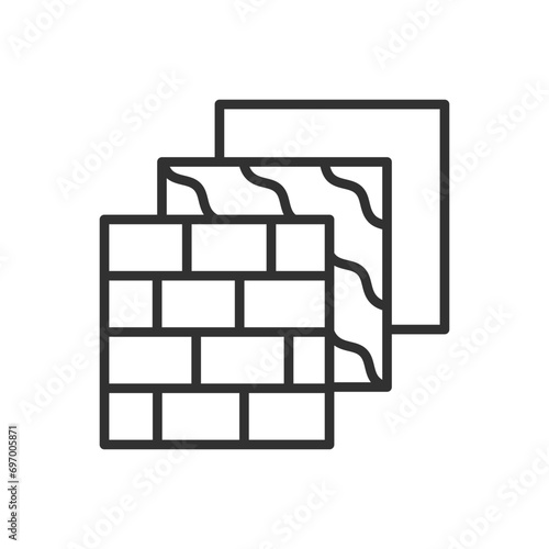Wall layers, linear icon, brick wall and thermal insulation materials. Line with editable stroke